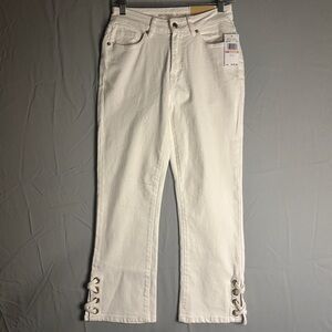 Michael Kors Women's Cream Cropped Flare Jeans with Lace-Up Hem